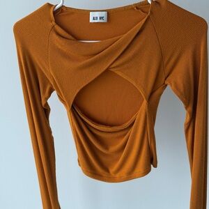 ALIX NYC Orange Fitted Crop Top with Cut Out